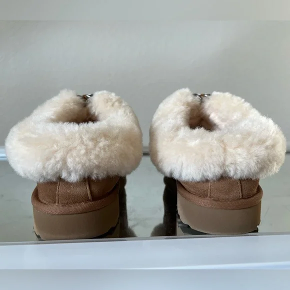 UGG Tasman Alpine Suede Fur Collar Leather Knot Slipper Clogs - Size 9 - Picture 3 of 14
